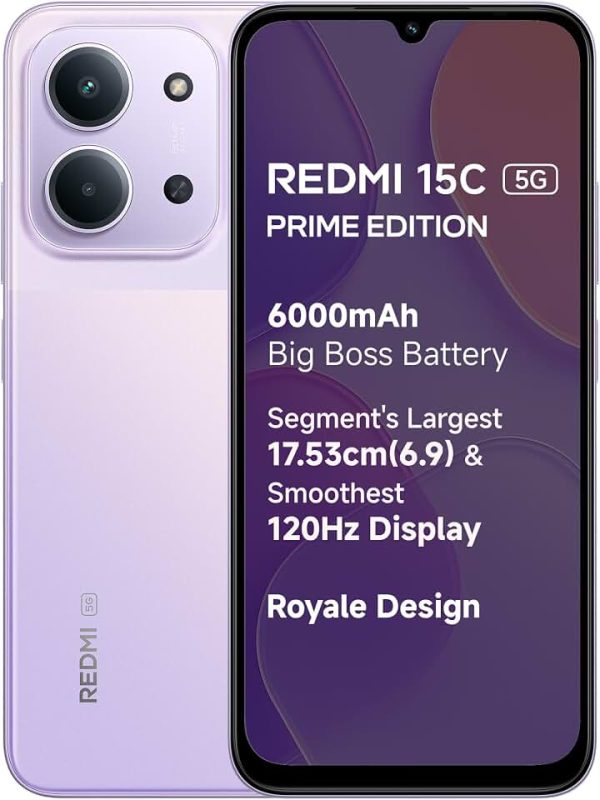 Redmi 15C 5G Prime Edition Dusk Purple 6GB + 128GB | Massive 6000mAh Battery | Segment's Largest 17.53cm Display Up to 120