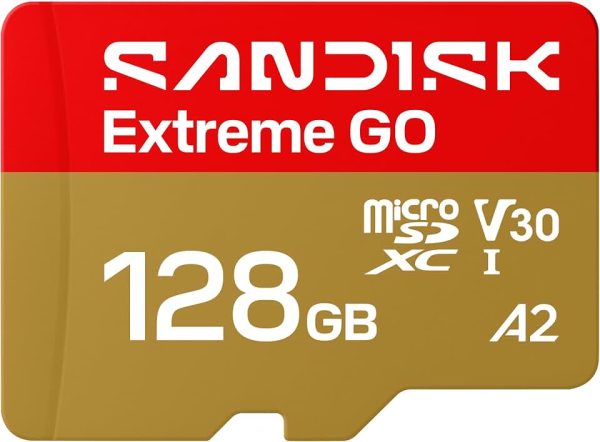 SANDISK 128GB Extreme GO microSDXC UHS-I Card, 5K & 4K UHD Video, 240MB/s Read, 120MB/s Write, A2, U3, V30, High-Speed for
